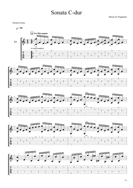 Paganini - Sonata In C-dur ( with tabs) (arr. Leaf4r Sheets)