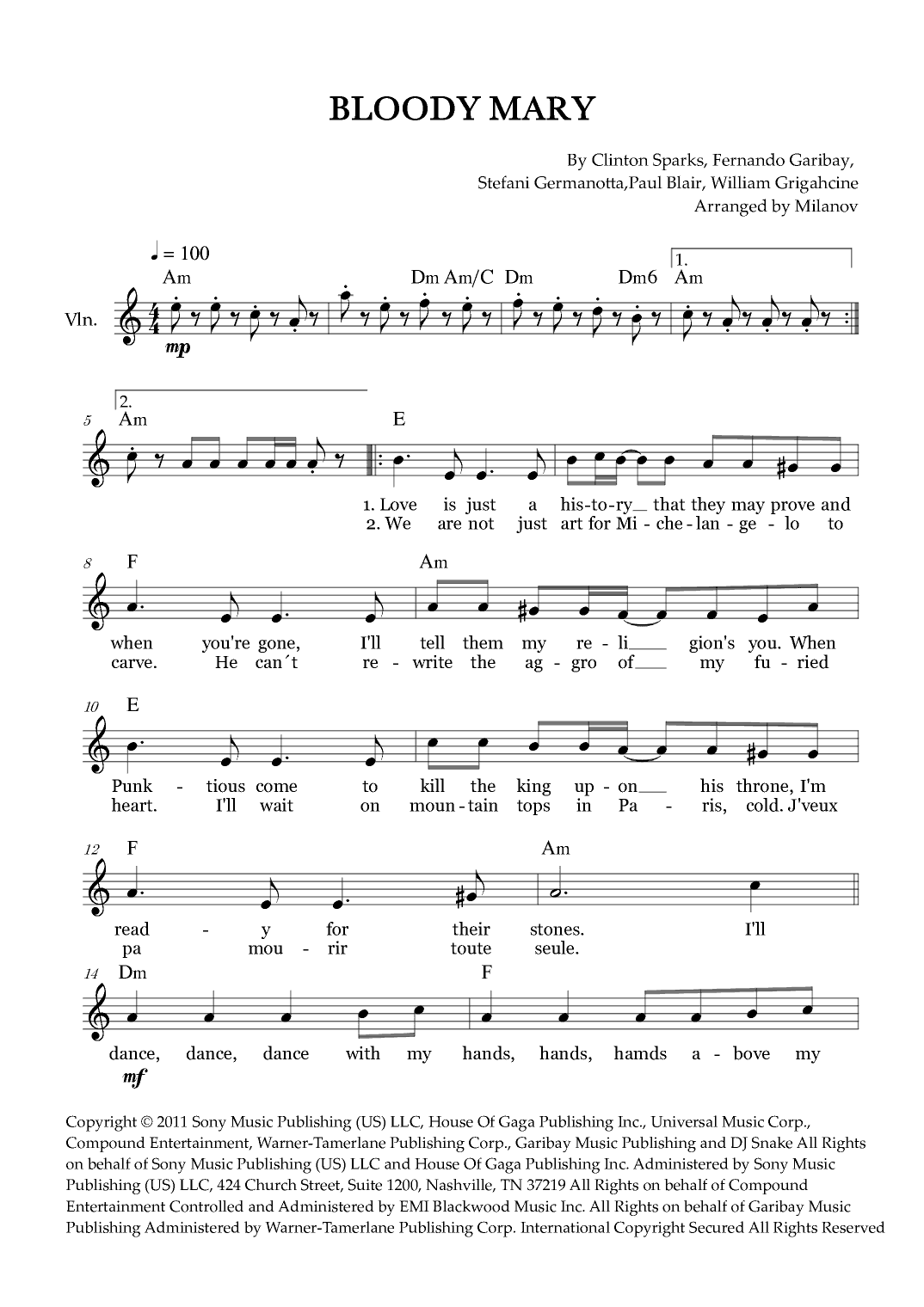 Bloody Mary (arr. Milanov)