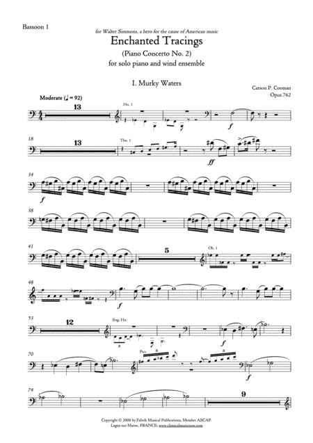 Carson Cooman Enchanted Tracings (Piano Concerto No. 2) (2008) for solo piano and wind ensemble, bas