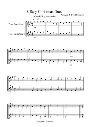 8 Easy Christmas Duets for Tenor Saxophone (arr. David Burndrett)