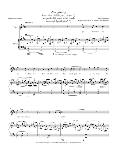 Strauss - Zueignung from Acht Gedichte, op. 10 - Small Hand Edition (D major, extra-high key) (arr. Nicole Elyse DiPaolo)