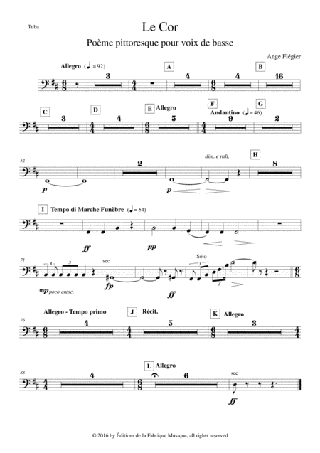 Ange Flégier: Le Cor for bass voice and orchestra, Tuba  part (arr. Musik Fabrik Music Publishing)