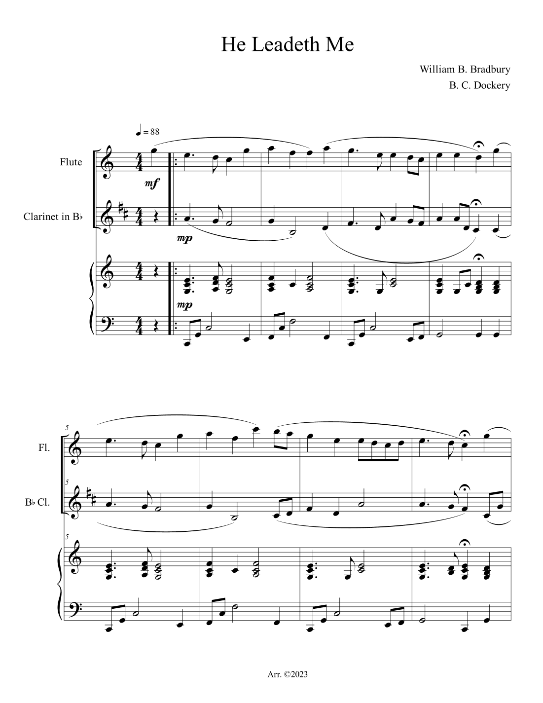 He Leadeth Me (Flute and Clarinet Duet with Piano Accompaniment) (arr. B. C. Dockery)