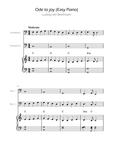 Ode To Joy - Easy Trombone Duet w/ piano accompaniment (arr. Ygor Nunes)