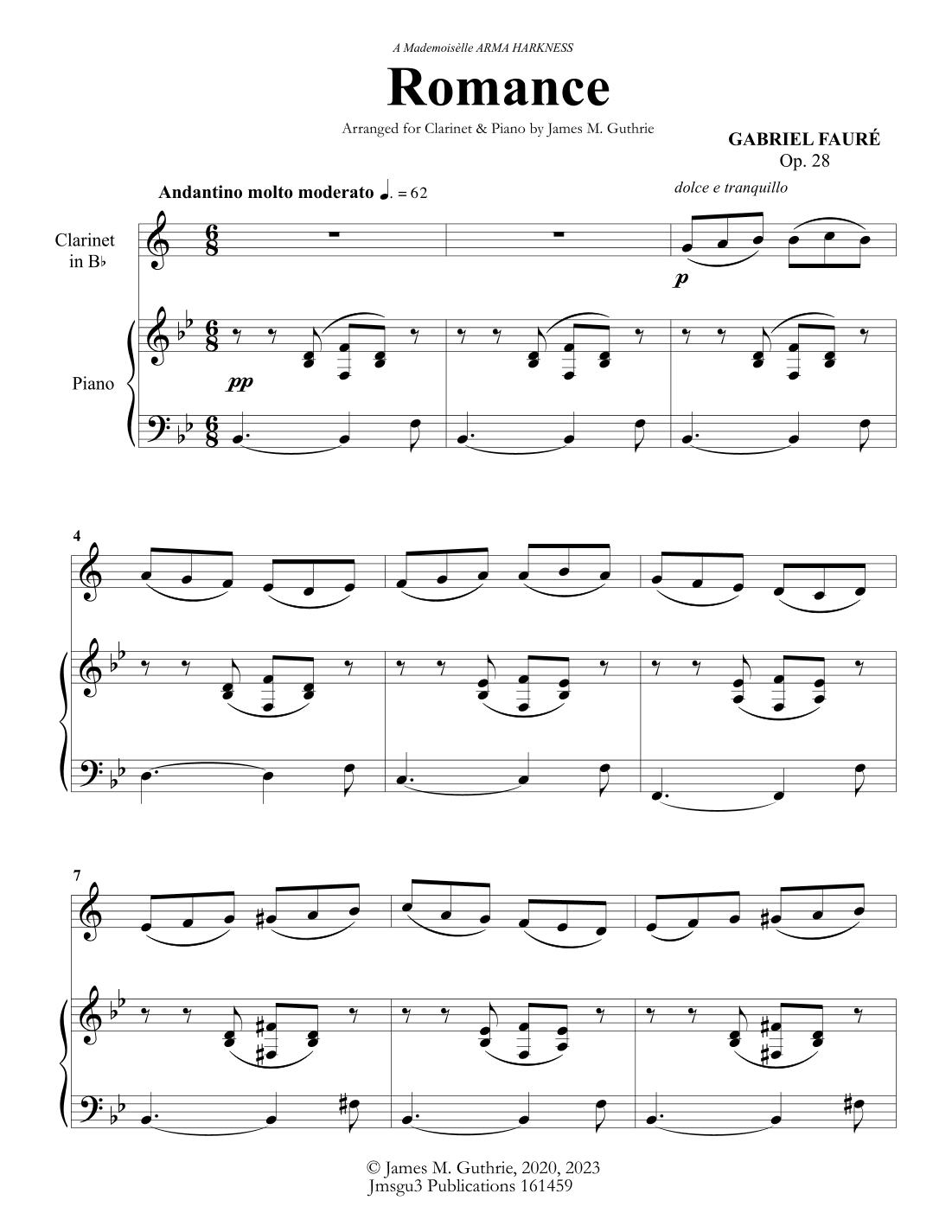 Fauré: Romance Op. 28 for Clarinet & Piano (arr. James Guthrie, ASCAP)
