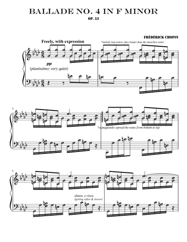 Ballade No. 4 in F minor (Chopin) | With Note Names & Terms Meaning (arr. Published Harmony Valarie)