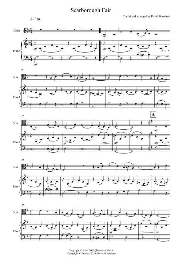 Scarborough Fair for Viola and Piano (arr. David Burndrett)