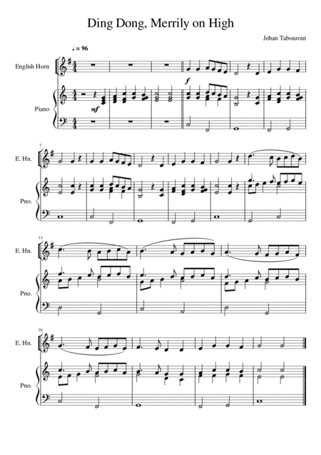 Ding Dong Merrily On High - English Horn and Piano (arr. Kacie J. Rickells)