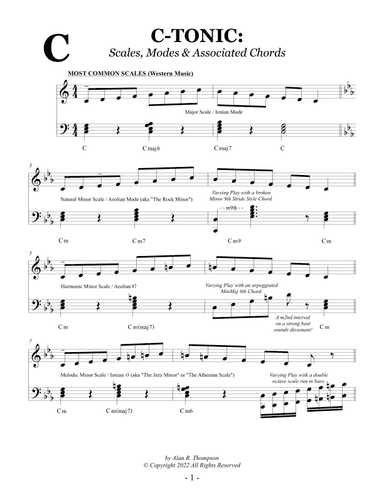 Thompson's Structured Guide: Scales, Modes and Associated Chords (C-TONIC ONLY VERSION)