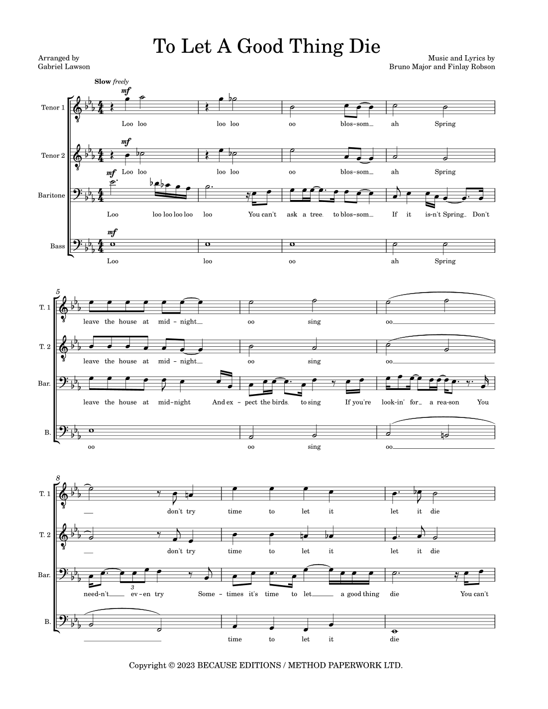 To Let A Good Thing Die (arr. Gabriel Lawson)