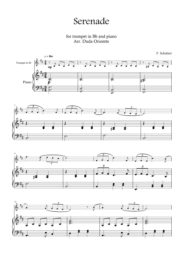 Serenade (trumpet in Bb and piano SIMPLIFIED) Schubert (arr. Duda Oriontte)