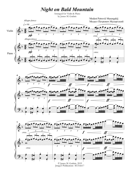 Mussorgsky: Night on Bald Mountain for Violin & Piano (arr. James M. Guthrie)