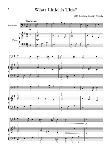 What Child Is This? (Greensleeves) for Easy Cello and Piano Accompaniment (arr. Gisele Sant'Ana)