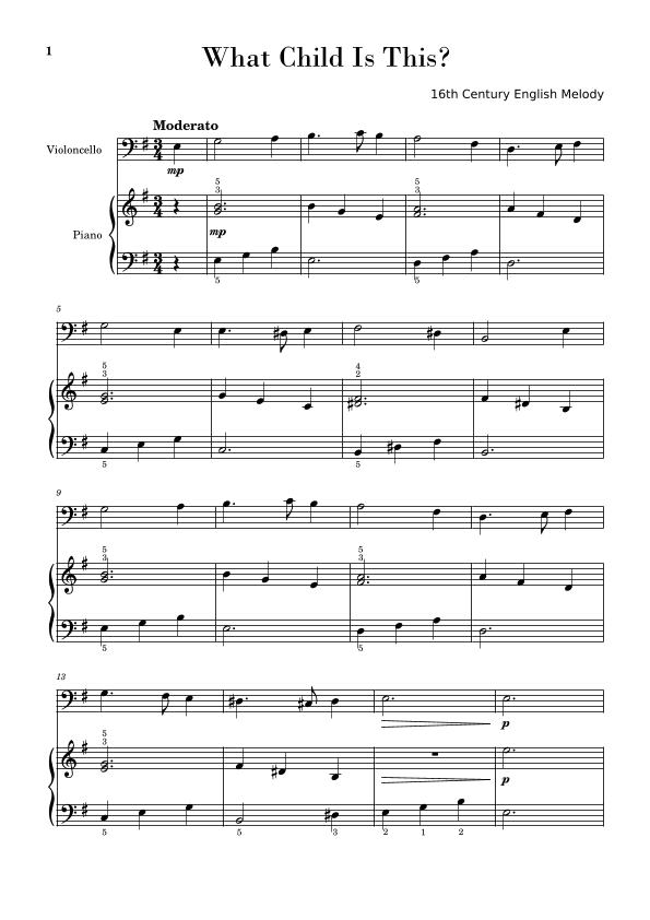 What Child Is This? (Greensleeves) for Easy Cello and Piano Accompaniment (arr. Gisele Sant'Ana)