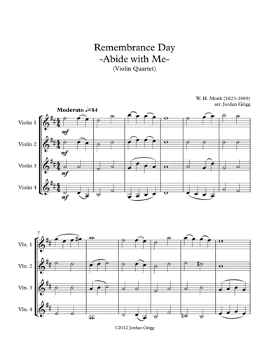 Remembrance Day 'Abide with Me' (Violin Quartet) (arr. Jordan Grigg)