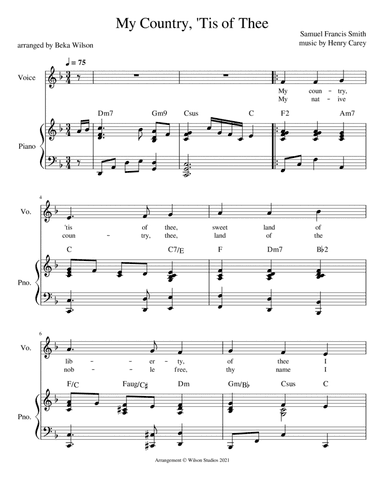 America (My Country 'Tis of Thee)--vocal solo (treble clef) (arr. Beka Wilson)