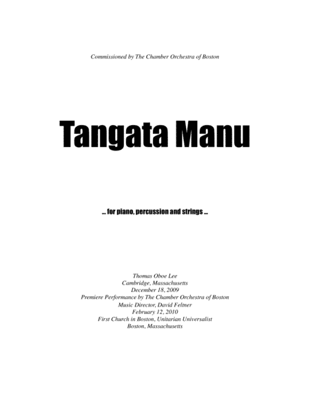 Tangata Manu (2009) for piano, percussion and string quintet