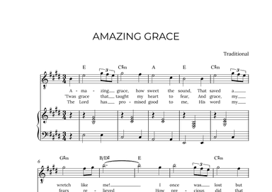 AMAZING GRACE - for piano and tenor in E major with chords (arr. Alex Nunes Rodrigues)