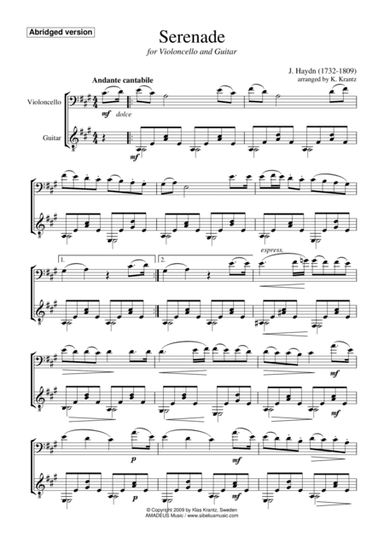 Serenade (abridged) for cello and guitar (arr. K. Krantz)