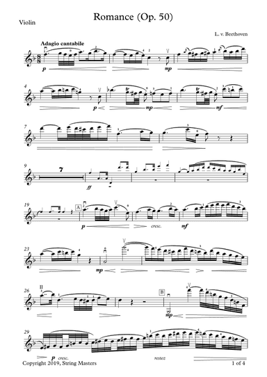 Beethoven, Two Romances Op 50 - violin solo (arr. String Masters)