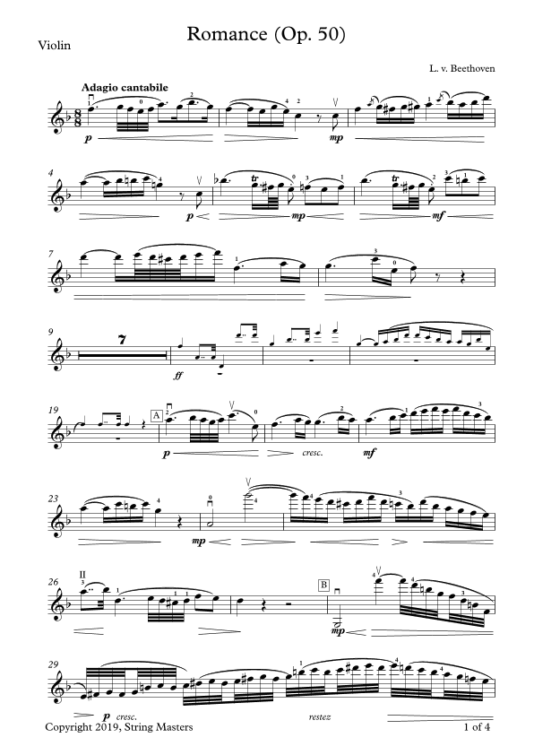Beethoven, Two Romances Op 50 - violin solo (arr. String Masters)