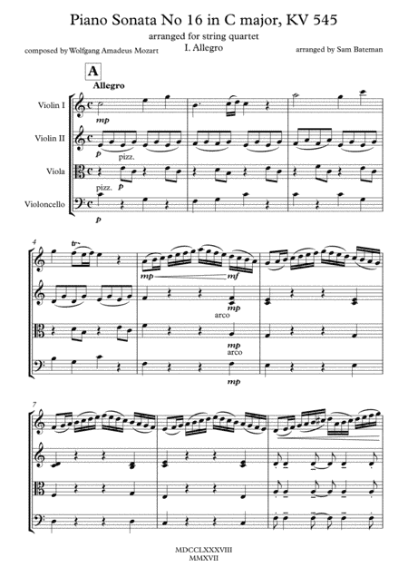 Mozart - Piano Sonata No. 16 in C major (first movement) (arr. Sam Bateman)