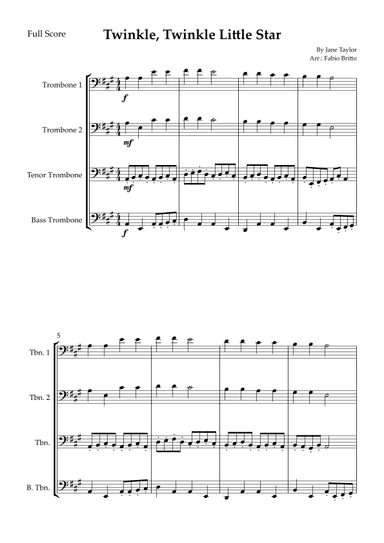 Twinkle, Twinkle Little Star for Trombone Quartet (arr. Fabio Britto)