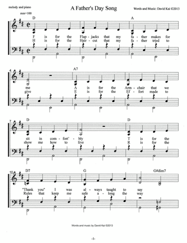 A Father's Day Song (accompaniment and lead sheet)