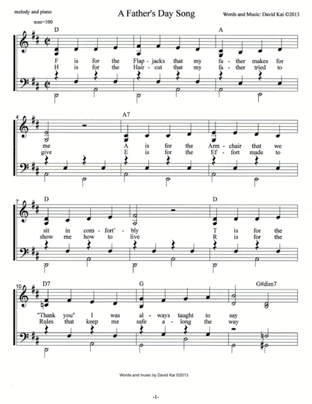 A Father's Day Song (accompaniment and lead sheet)