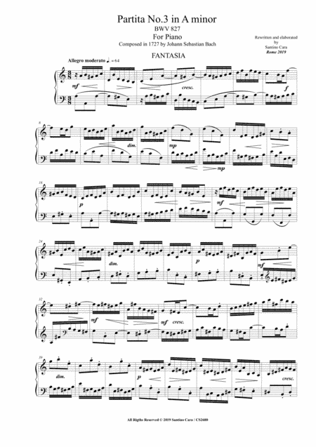 Bach - Partita No.3 in A minor BWV 827 for Piano (arr. Santino Cara)