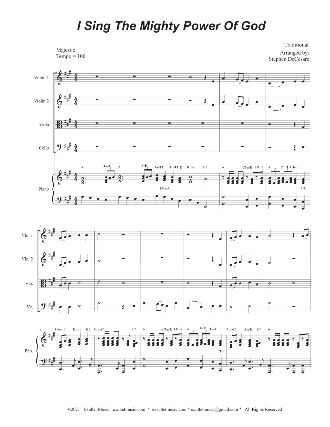 I Sing The Mighty Power Of God (String Quartet - Piano accompaniment) (arr. Stephen DeCesare)