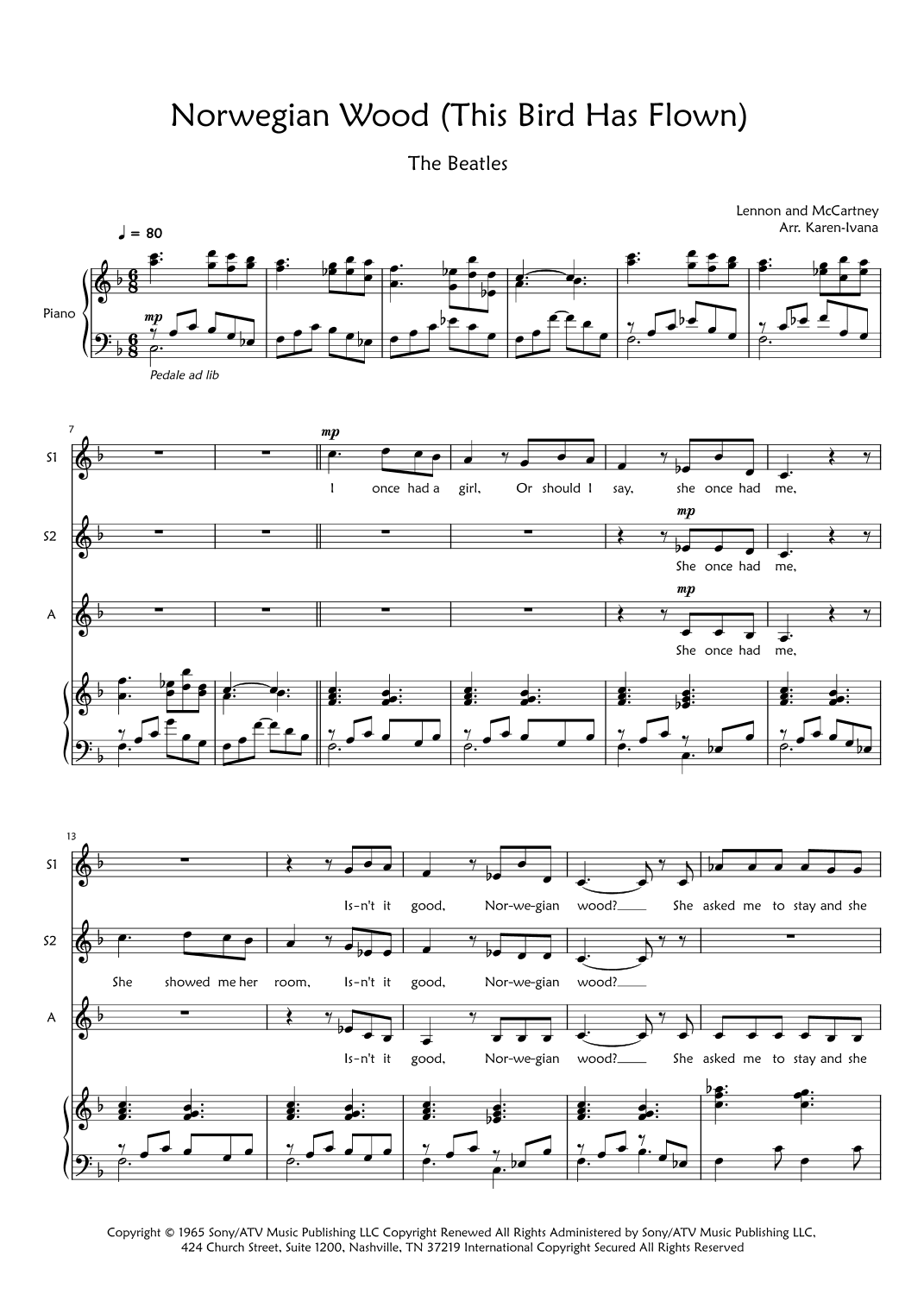 Norwegian Wood (this Bird Has Flown) (arr. Karen Ivana)