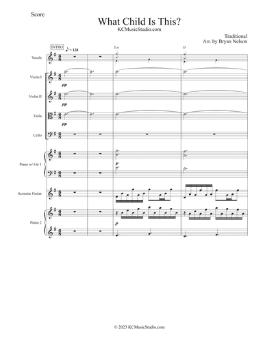 What Child is This? for Vocals, String Quartet and Piano and optional Guitar (arr. Bryan Nelson)
