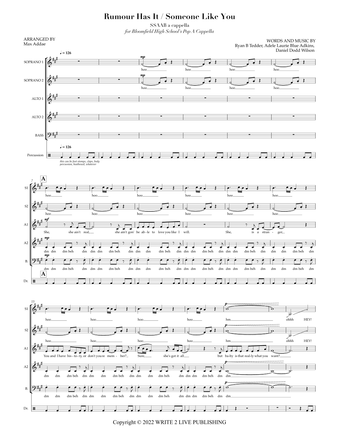 Rumour Has It/ Someone Like You (mash Up) (arr. Max Addae)