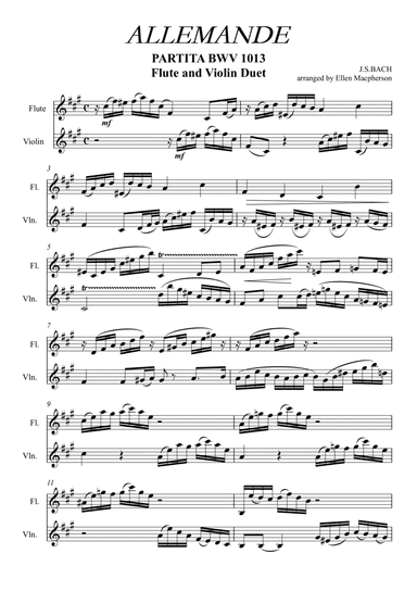 ALLEMANDE by J.S. BACH - Flute and Violin Duet (arr. Ellen Macpherson)
