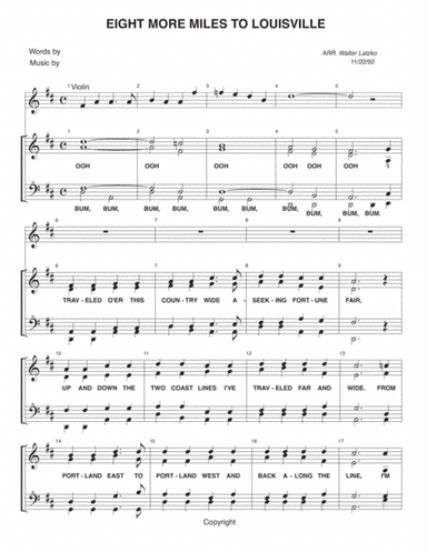 Eight More Miles To Louisville (arr. BARBERSHOP CHORUS OR QUARTET)