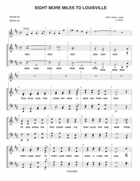 Eight More Miles To Louisville (arr. BARBERSHOP CHORUS OR QUARTET)