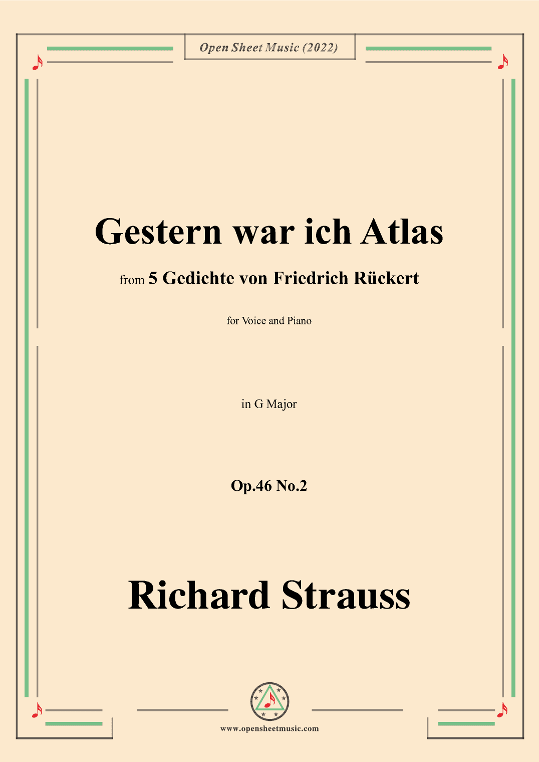 Richard Strauss-Gestern war ich Atlas,in G Major,Op.46 No.2 (arr. OSM Press)