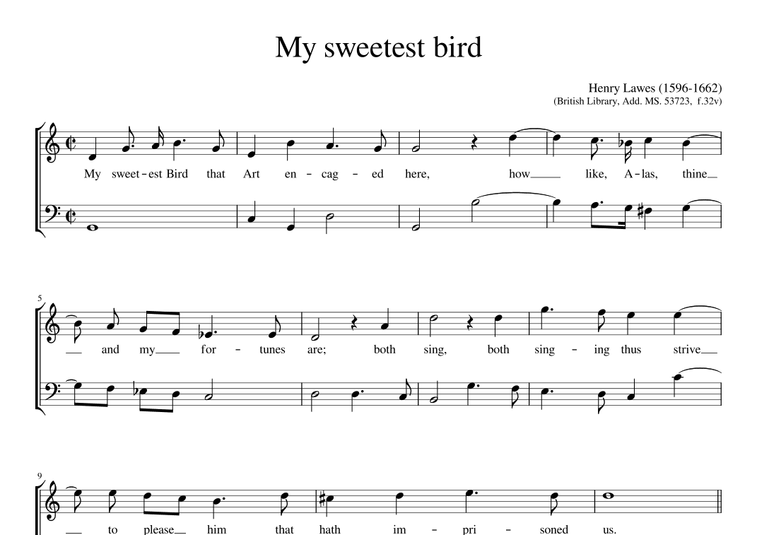 My sweetest bird that art engaged here (arr. Early Music Scores)