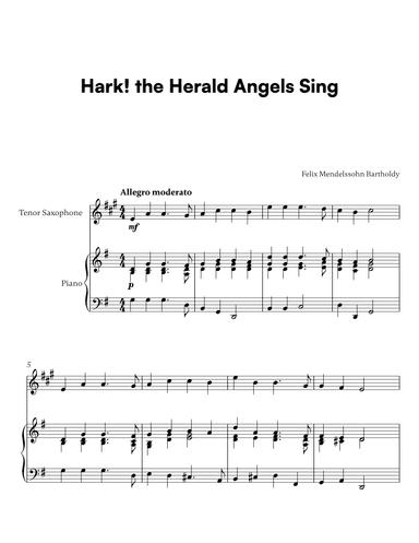 Hark! the Herald Angels Sing (for Tenor Saxophone and Piano) (arr. Cadenza Editions)