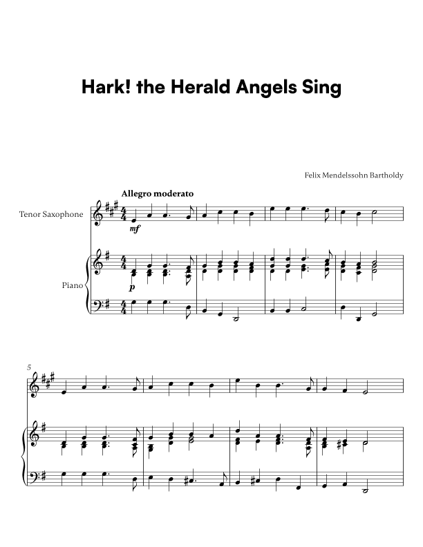 Hark! the Herald Angels Sing (for Tenor Saxophone and Piano) (arr. Cadenza Editions)
