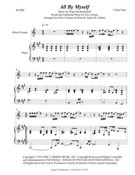 All By Myself (arr. James M. Guthrie, ASCAP)