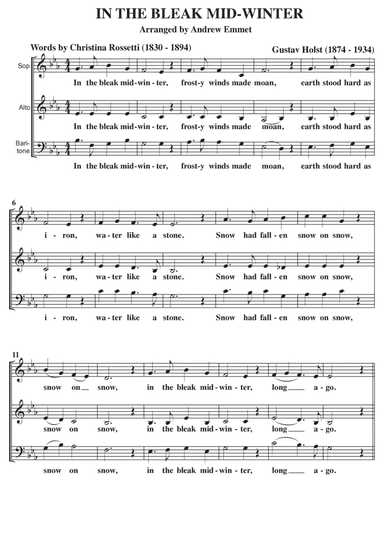 In The Bleak Midwinter A Cappella SAB (arr. Andrew Emmet)