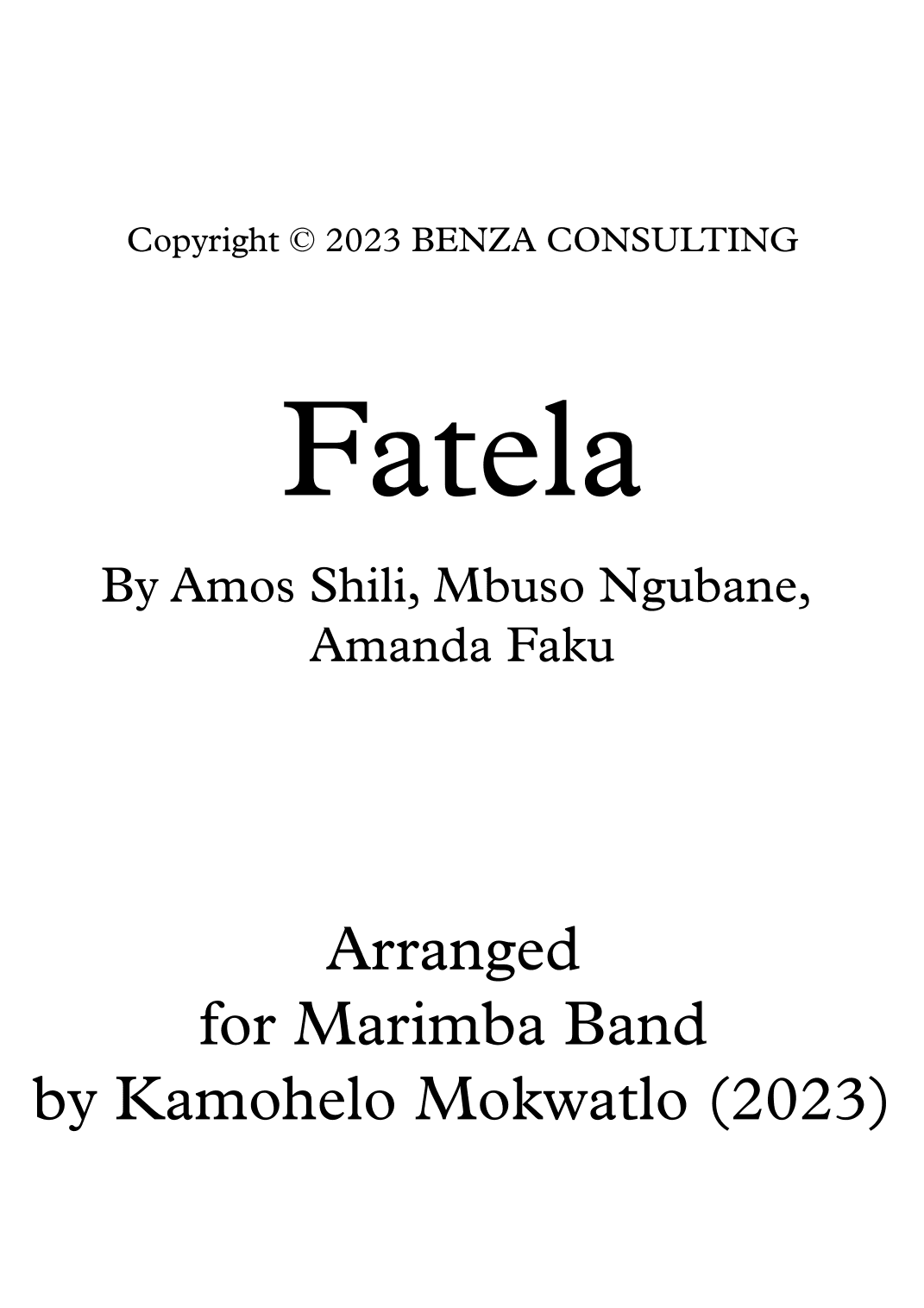 Fatela - Score Only (arr. Kamohelo Mokwatla)