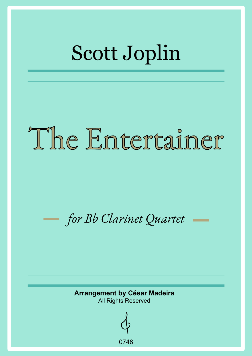 The Entertainer by Joplin - Clarinet Quartet (Full Score) - Score Only (arr. César Madeira)