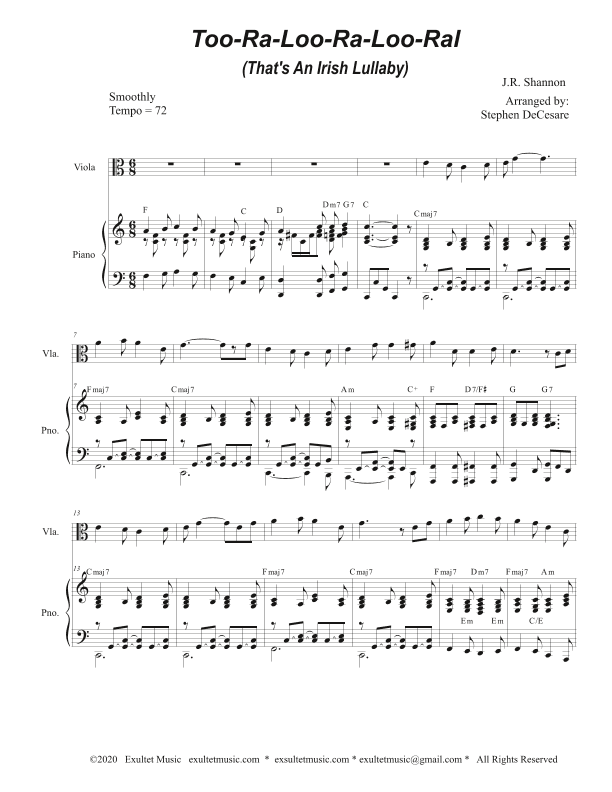 Too-Ra-Loo-Ra-Loo-Ral (That's an Irish Lullaby) (Viola solo and Piano) (arr. Stephen DeCesare)