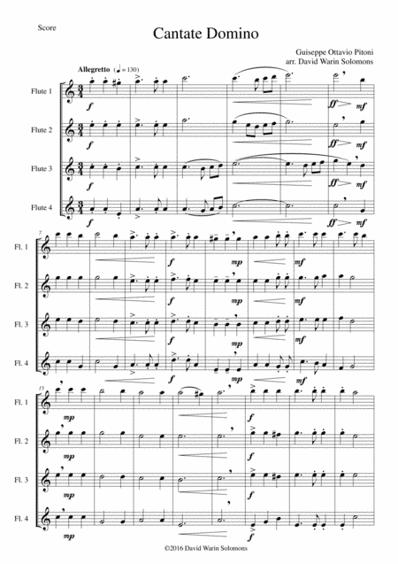 Cantate Domino by Pitoni arranged for flute quartet (4 concert flutes) (arr. David Warin Solomons)