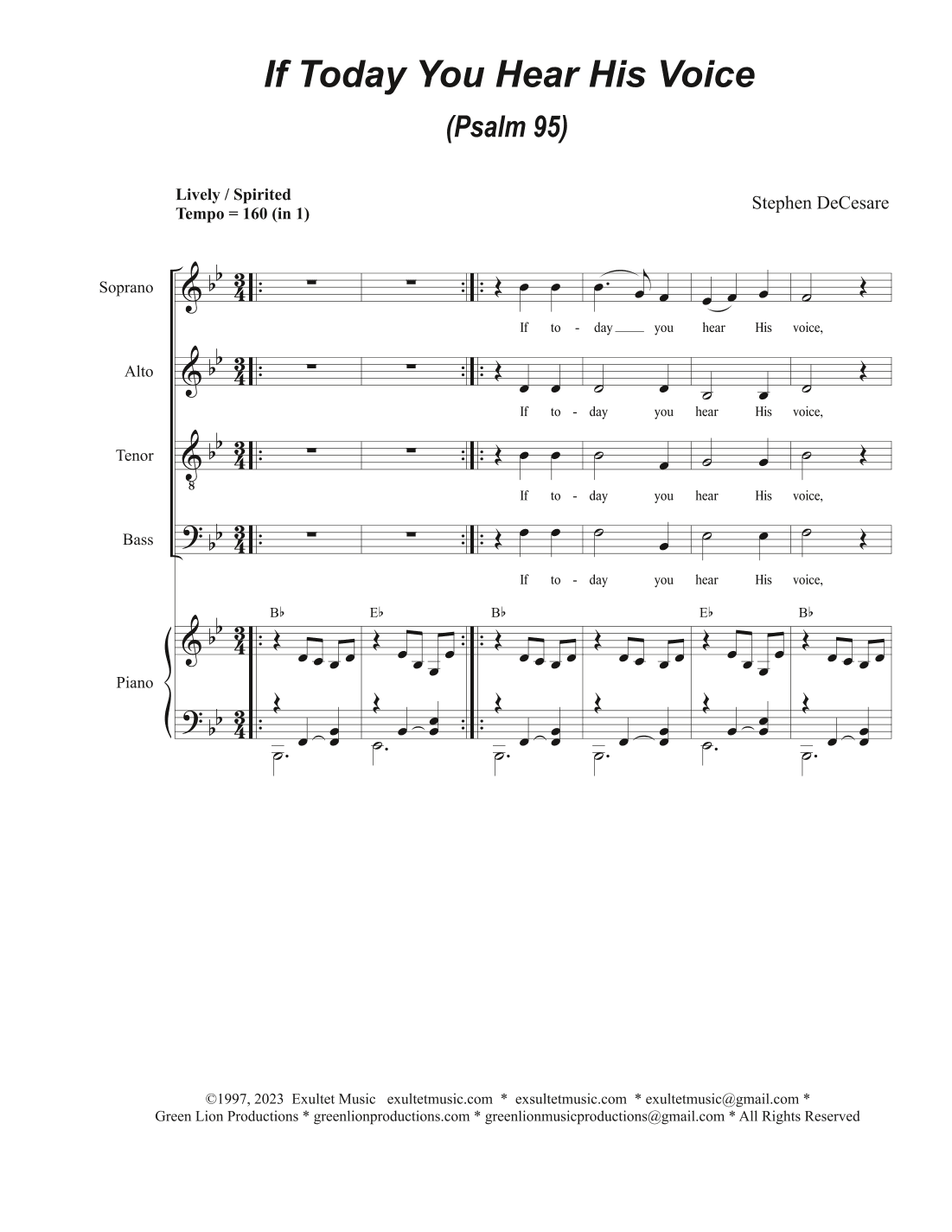 If Today You Hear His Voice (Psalm 95) (Vocal Quartet - (SATB)