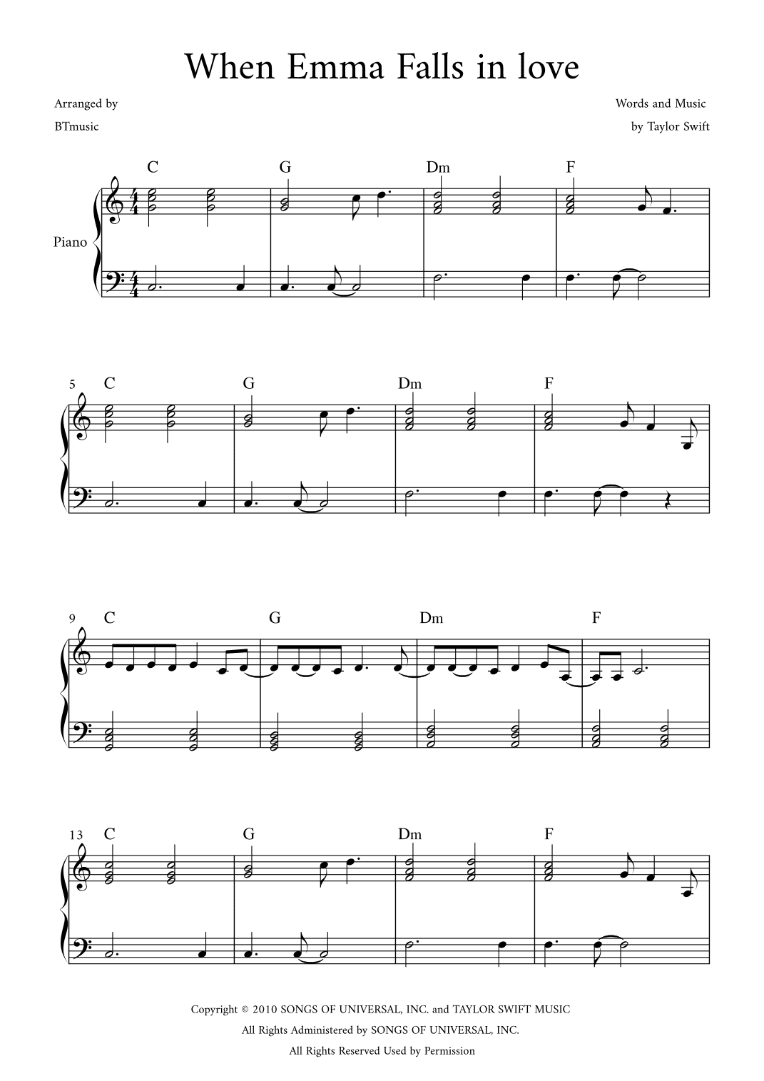 When Emma Falls In Love (arr. BTmusic)