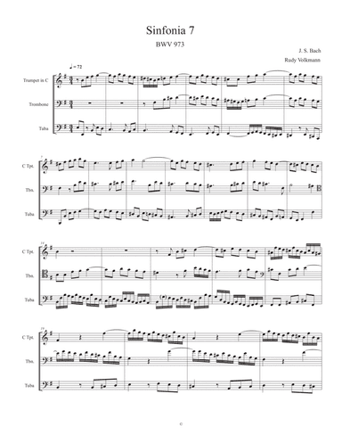 Sinfonia 7, J. S. Bach,  adapted for C trumpet, Trombone, and Tuba (arr. Rudy Volkmann)